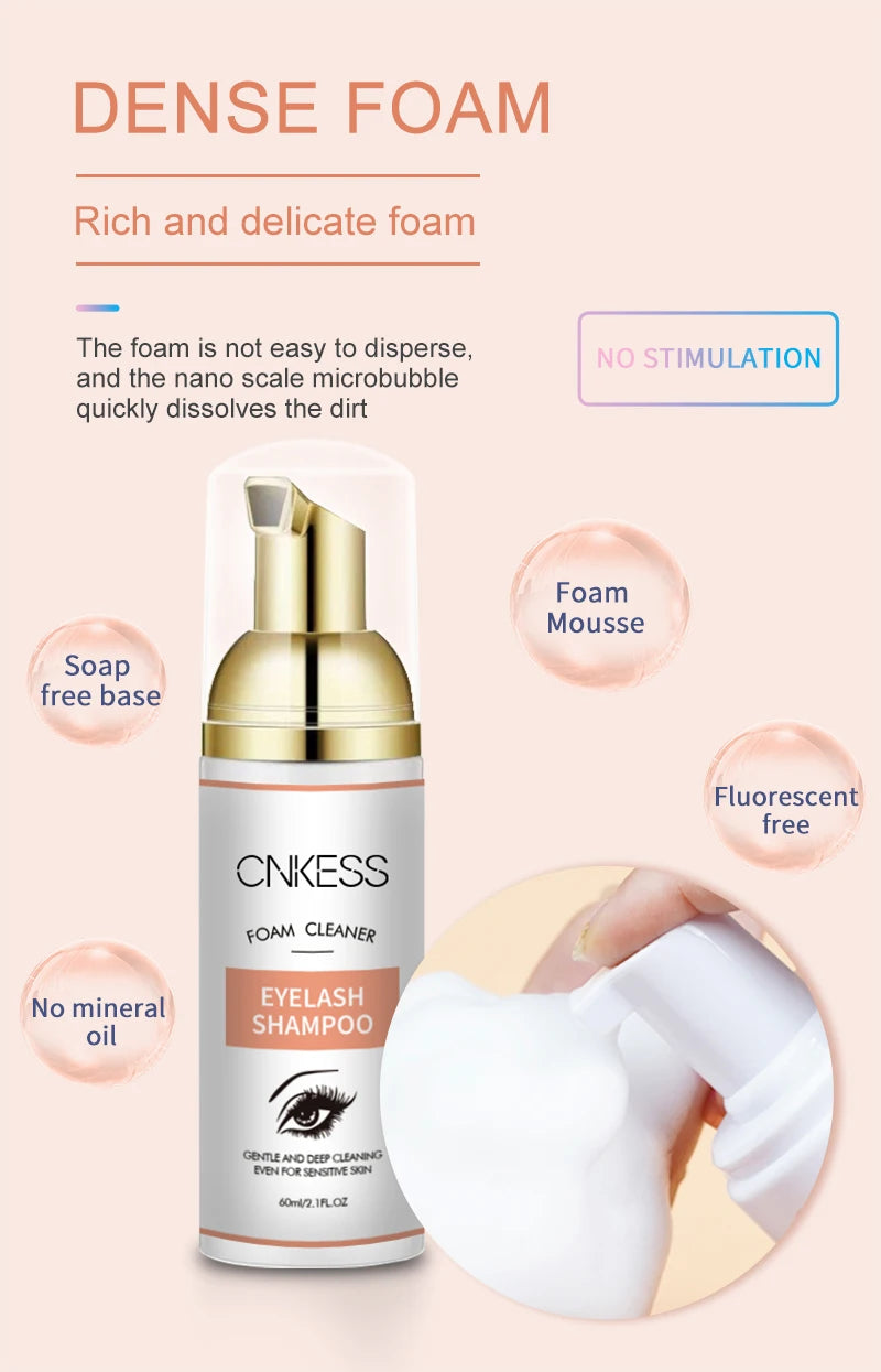 CNKESS 60ml eyelash hair beauty care makeup tools Eyelash extension shampoo bottle handmade synthetic manufacturers wholesale