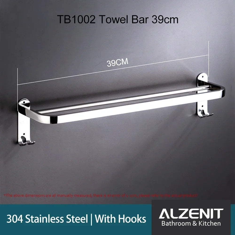 Stainless Steel 40-60CM Towel Bar With Hook Wall Mount Rack Mirror Chrome Shower Rod Rail Hanger Bathroom Holder Accessories