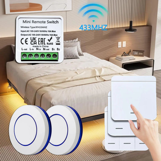 RF 433 MHz Smart Switch 1/2/3 Gang Wall Panel Mini Round Button Wall Panel Switch 16A Relay Receiver Automation Module 100V~240V