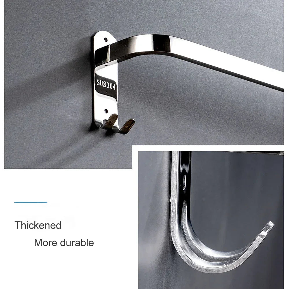 Stainless Steel 40-60CM Towel Bar With Hook Wall Mount Rack Mirror Chrome Shower Rod Rail Hanger Bathroom Holder Accessories