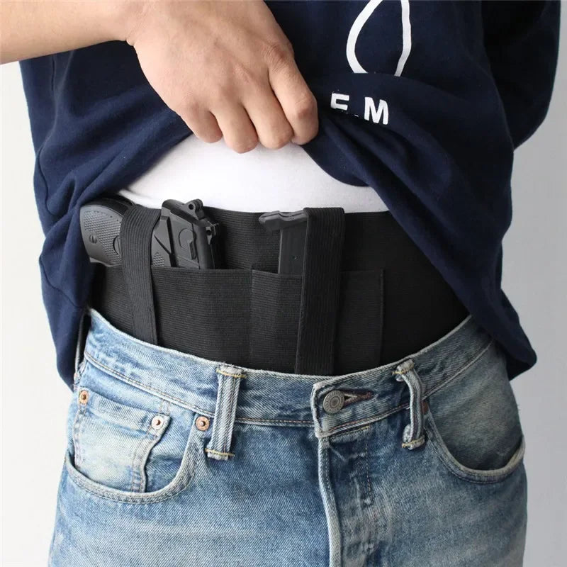 Concealed Carry Belly Band Gun Holster Universal Outdoor Hunting Accessories Pistol Handgun Waist Belt Phone Holder Mag Pouch