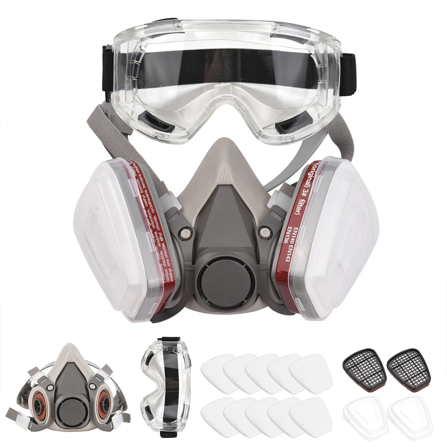 Reusable Respirator Half Facepiece 6200 Gas Mask Breathing Protection Respirators with Safety Goggles for Painting Organic