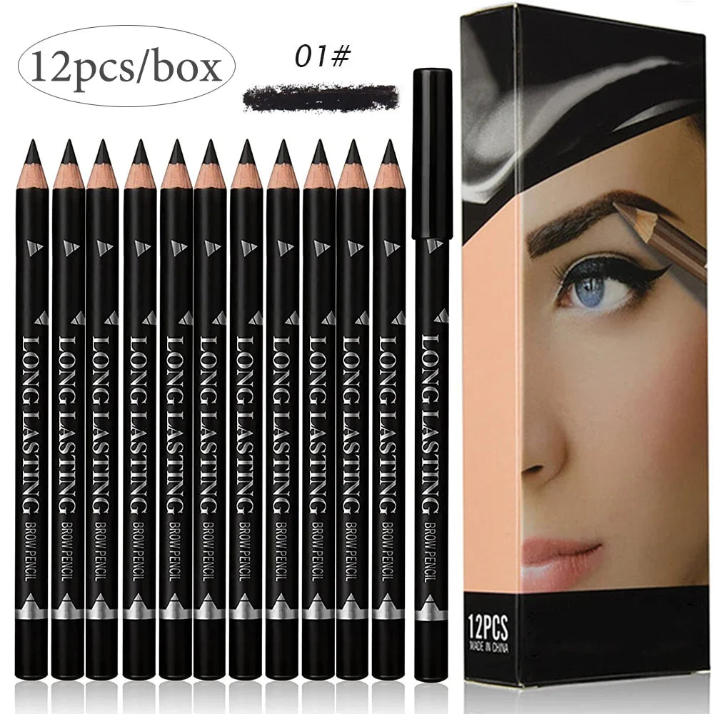 6/12Pcs Waterproof Eyebrow Pencil Easy Color Natural Black Brown Eye Makeup Pen Cosmetic Beginner Practice Eyebrow Beauty Tools