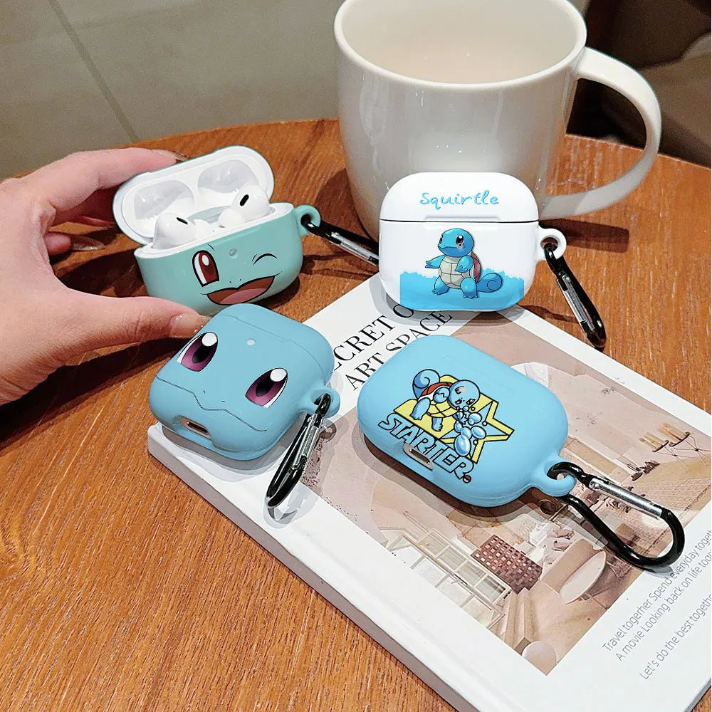 P-Pokemons S-Squirtles Shockproof Protective Glossy HD Hard PC Earphone Cover Case For AirPods 1 2 3 4 Pro Pro2 with Metal Hook