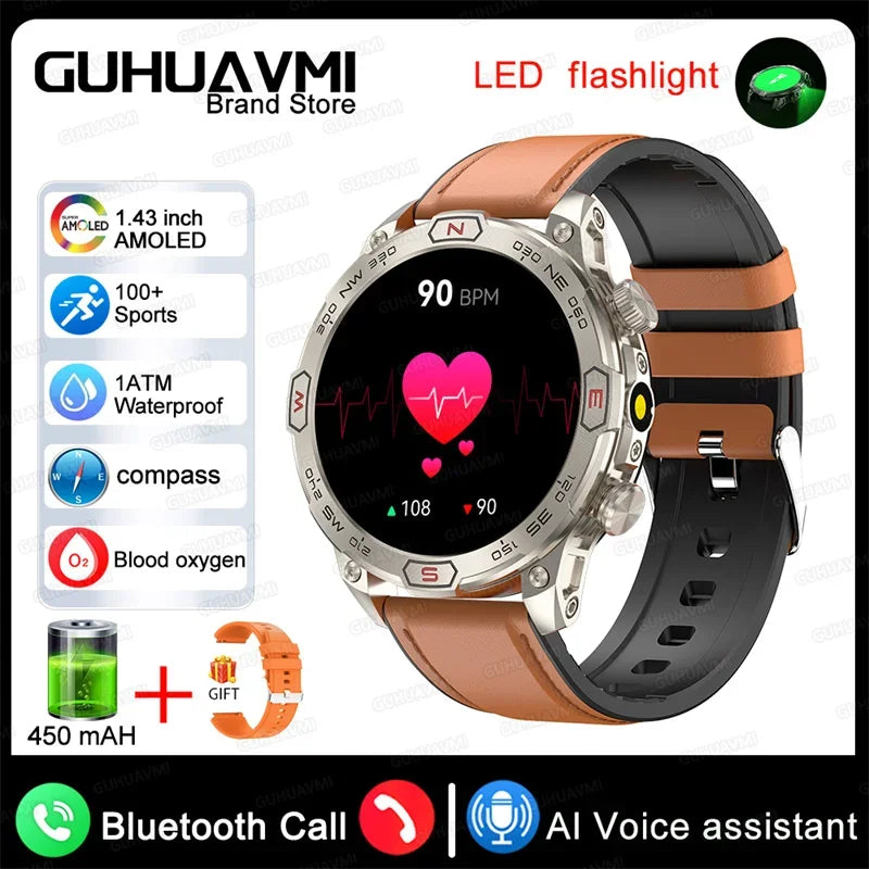 New Outdoor Military Smart Watch Men Compass AI voice Bluetooth Call Fitness GPS Sports Track Smartwatch For Android Xiaomi  IOS