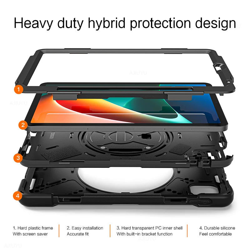 Smart Case For XiaoMi Pad 5 Pro Mi Pad MiPad 5 Tablet 11 Inch 2021 Heavy Duty Rugged Shockproof Case Cover Shell Shoulder Strap