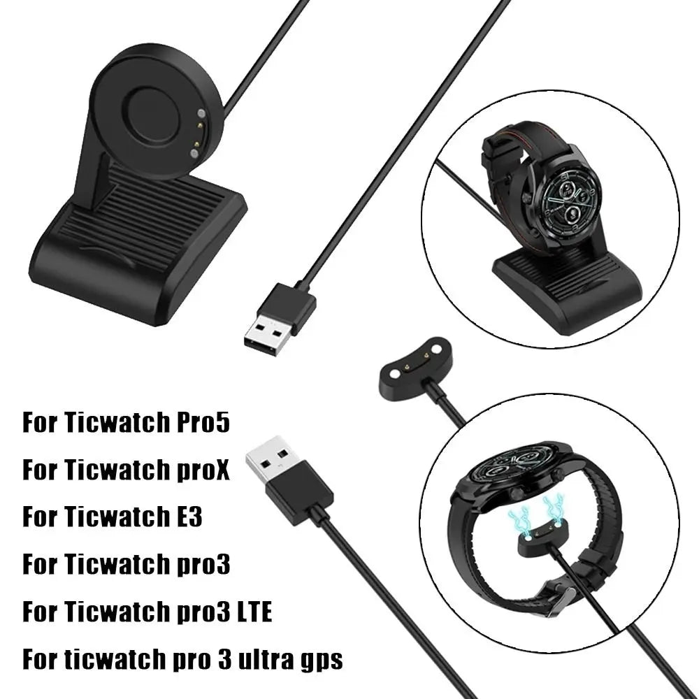 USB Charging Cable Dock For Ticwatch Pro5 3 Ultra GPS / E3 / Pro X / Pro 3 / Pro3 LTE Smart Watch Charging Line Charger Magnetic