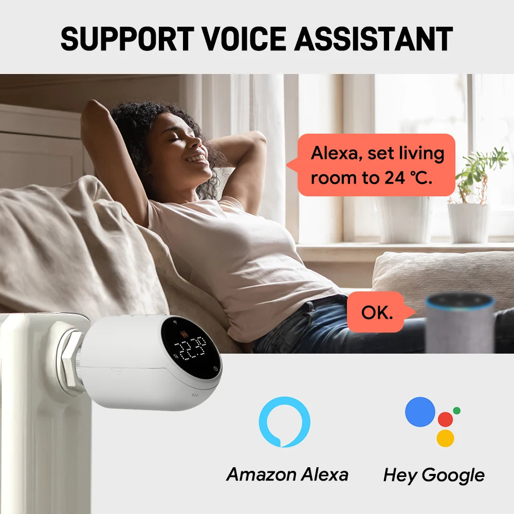 "Beok Tuya WiFi Radiator Thermostat Valve | Zigbee TRV Temperature Controller | Programmable Heating | Works with Google Home & Alexa"