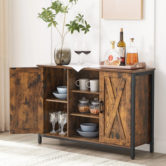 VASAGLE Buffet Table, Sideboard, Storage Cabinet with Cupboard and Shelves, Barn Doors, for Dining Room, Kitchen, Living Room