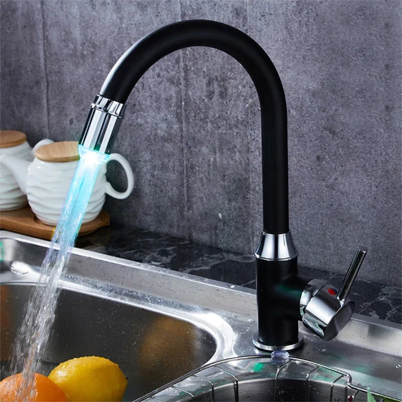 Kitchen LED Temperature Sensitive Light-up Faucet Aerator Tap Nozzle Shower Bathroom Glow Water Saving Power Faucet Kit 3 Colors