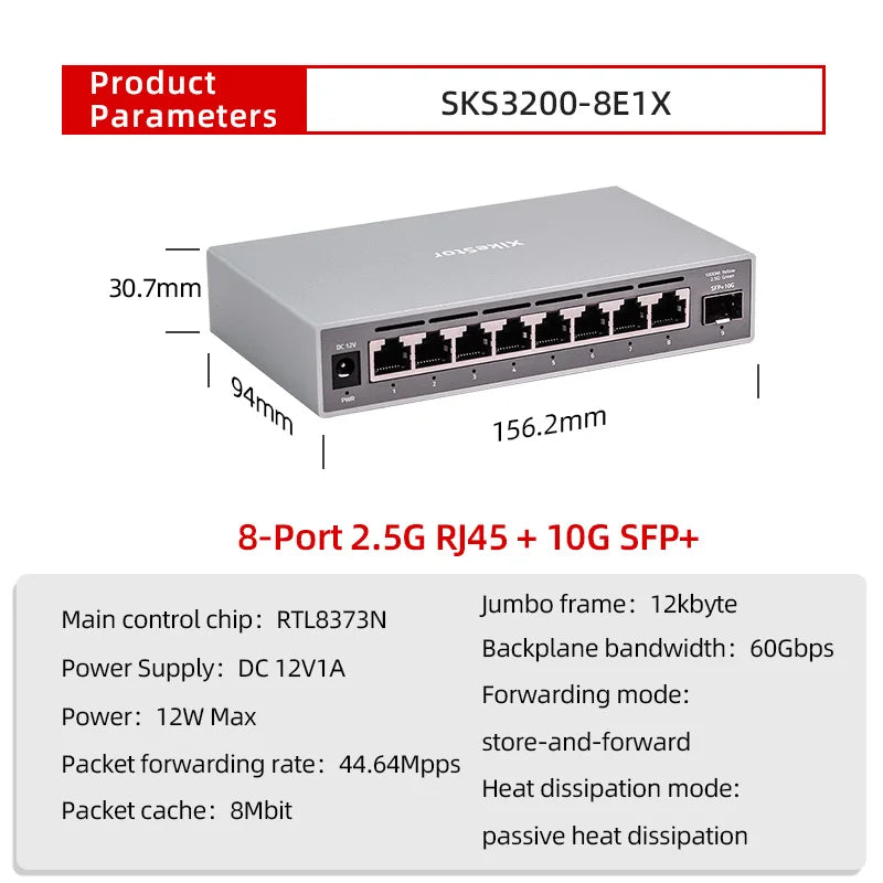 XikeStor 8-Port Multi-Gigabit 2.5Gbps Ethernet Network Easy Smart Managed Home Plug and Play