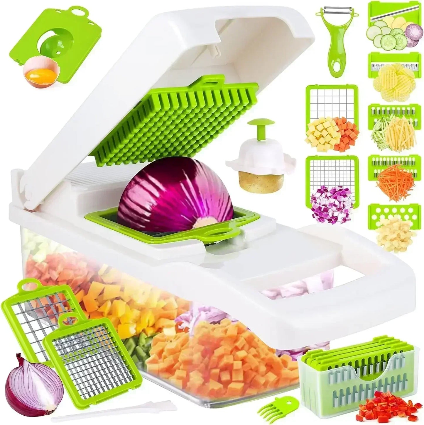 12/22 in 1 Multifunctional Vegetable Cutter Manual Food Chopper Potato Shredder Vegetable Slicer with Container Kitchen Gadget