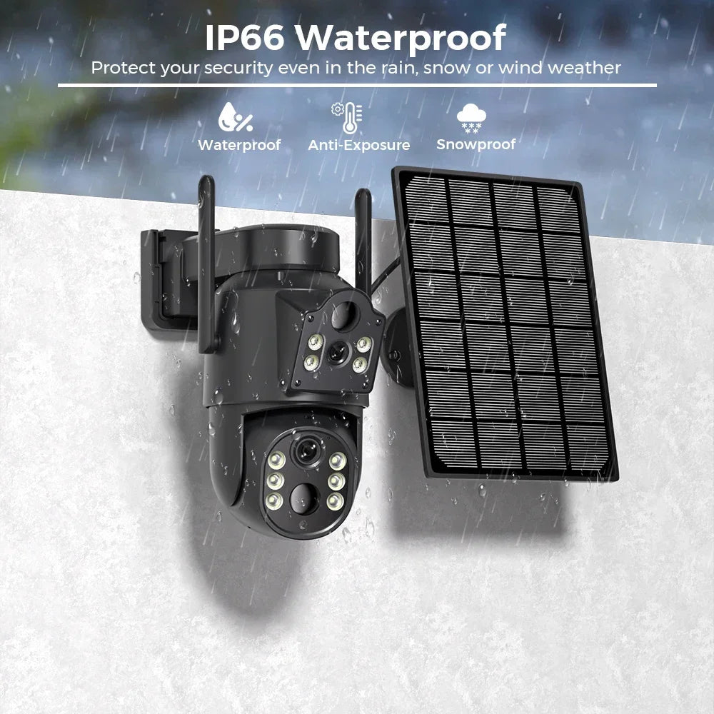 4k 8MP WIFI Solar Camera With 7800 mAh Battery Dual Lens Wireless PTZ Camera Color Night Vision Security Surveillance ICSEE