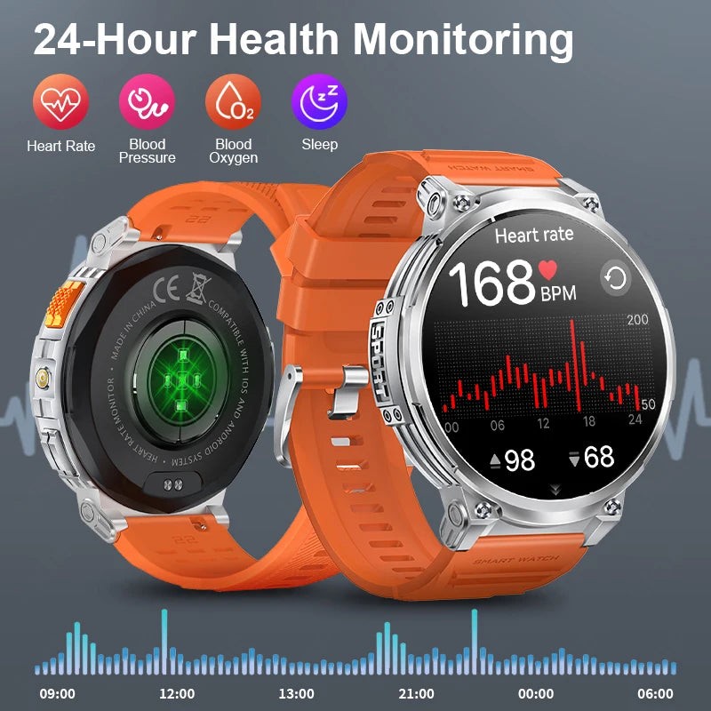 "LIGE Smart Watch for Men | Flashlight, BT Call, Fitness & Health Monitor | 730mAh Battery, Compatible with Android & iOS"