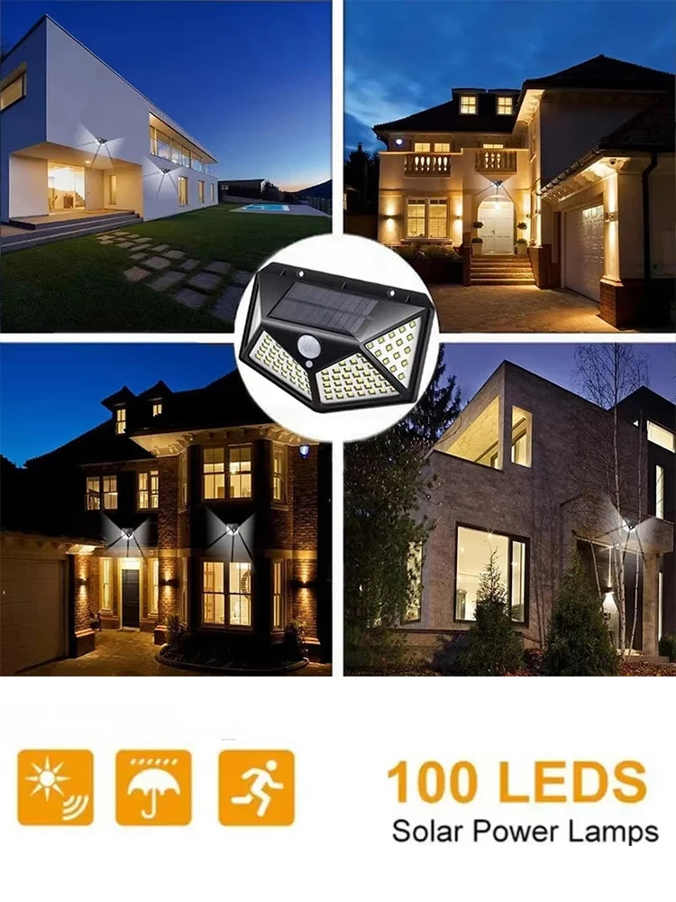 100 LED Solar Wall Lamp Outdoor Lampwaterproof Motion Sensor Solar Powered Sunlight Street Lamp Garden Railing Decorative Lamp