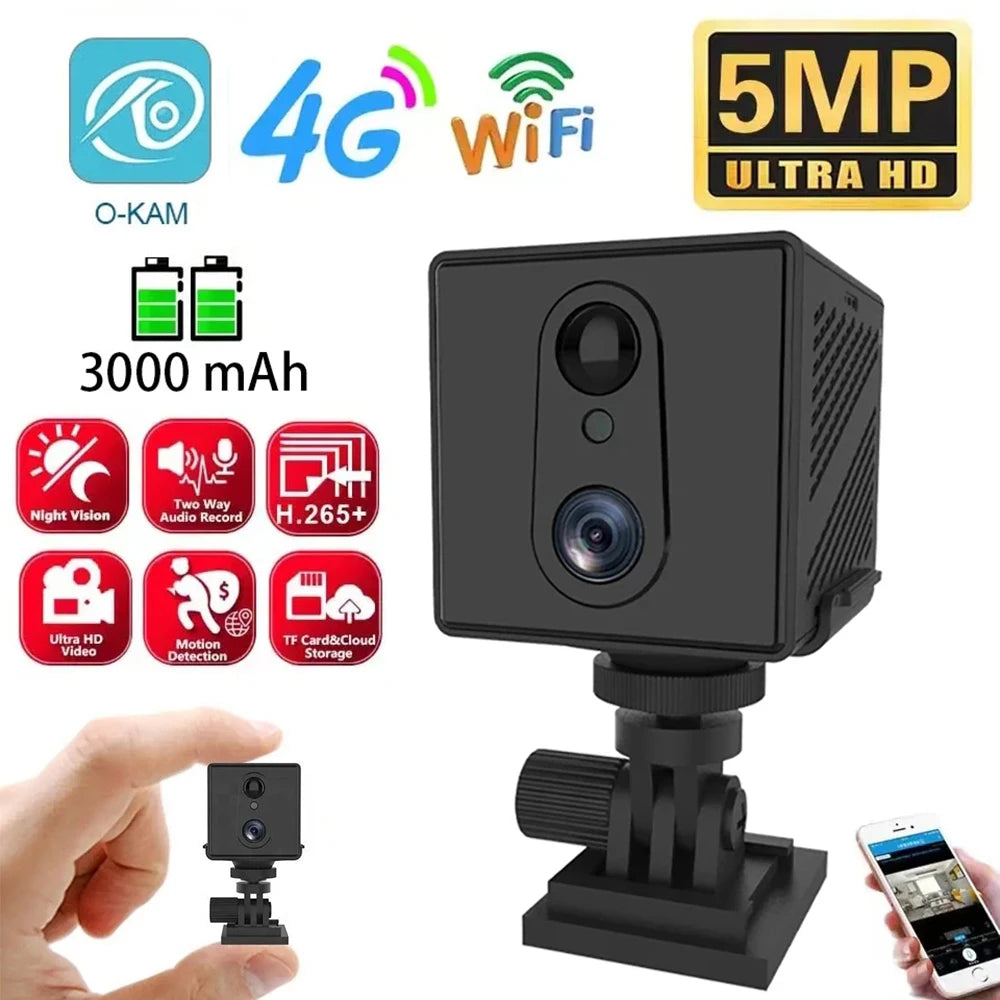 5MP 4G SIM Card Mini Camera Indoor Night Vision Surveillance Security Monitoring Camcorder Video Recorder With 3000mAh Battery