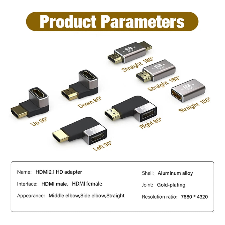 8K HDMI 2.1 Elbow Connector Cable Adapter 90 Degree Right Angle 4K 8 K Extender For TV PS4 PS5 Xbox Series X S Steam Deck Laptop
