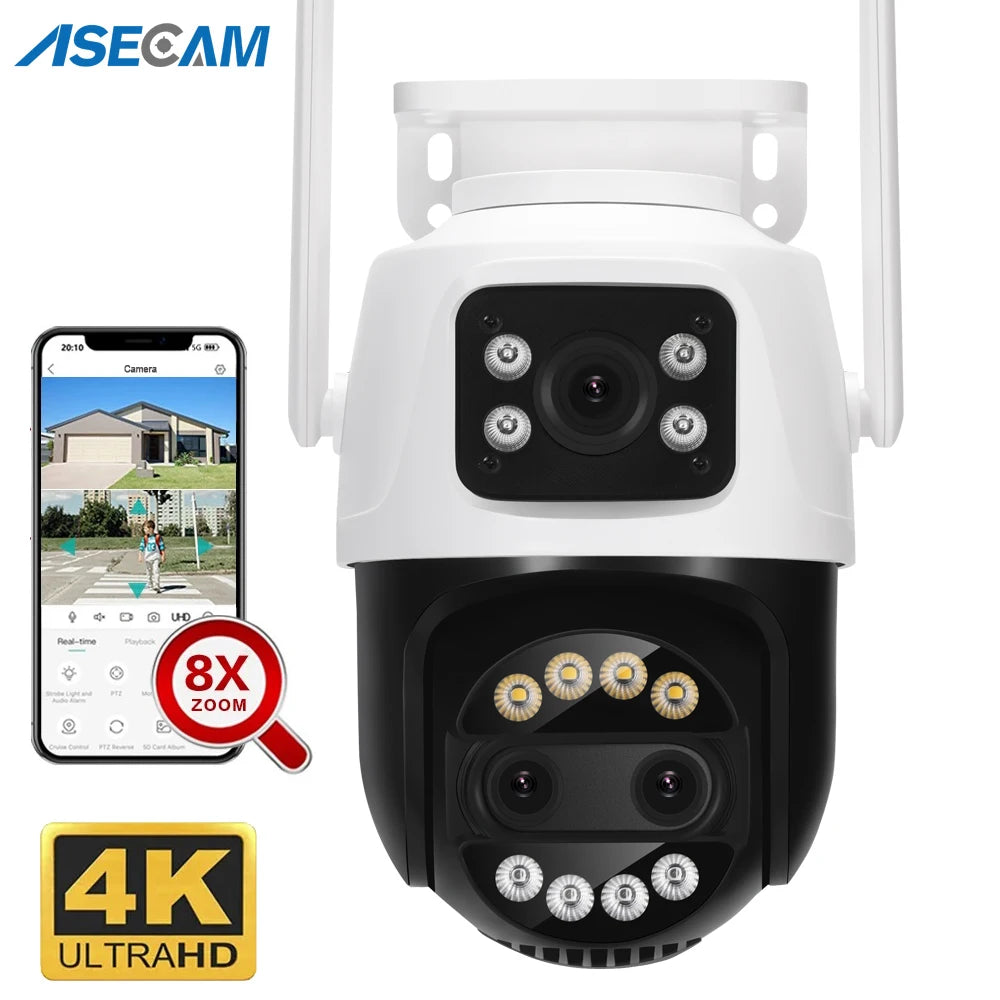 12MP 5K PTZ Wifi Camera 8X Zoom Dual Screen Ai Human Detect Auto Tracking CCTV Outdoor Surveillance Camera home iCSee