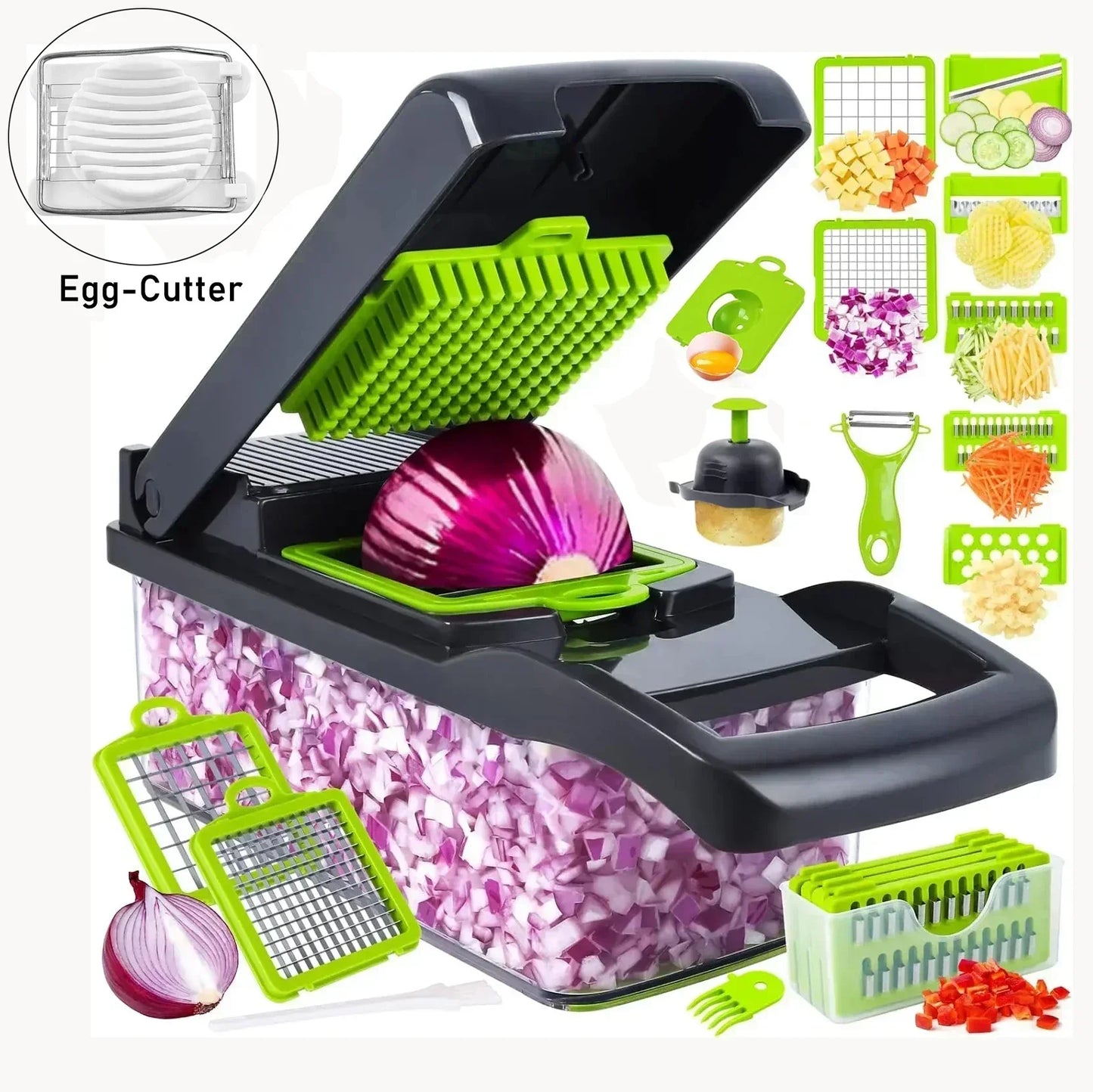 12/22 in 1 Multifunctional Vegetable Cutter Manual Food Chopper Potato Shredder Vegetable Slicer with Container Kitchen Gadget