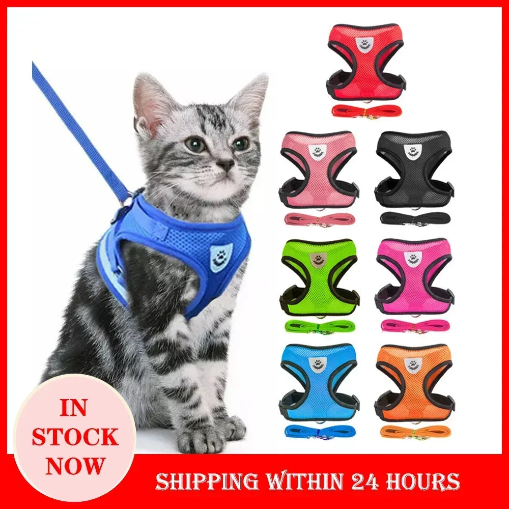 Pet Harness Adjustable Vest Walking Traction Rope Set for Dog Collar Breathable Mesh Harness for Small Medium  Cat Collar