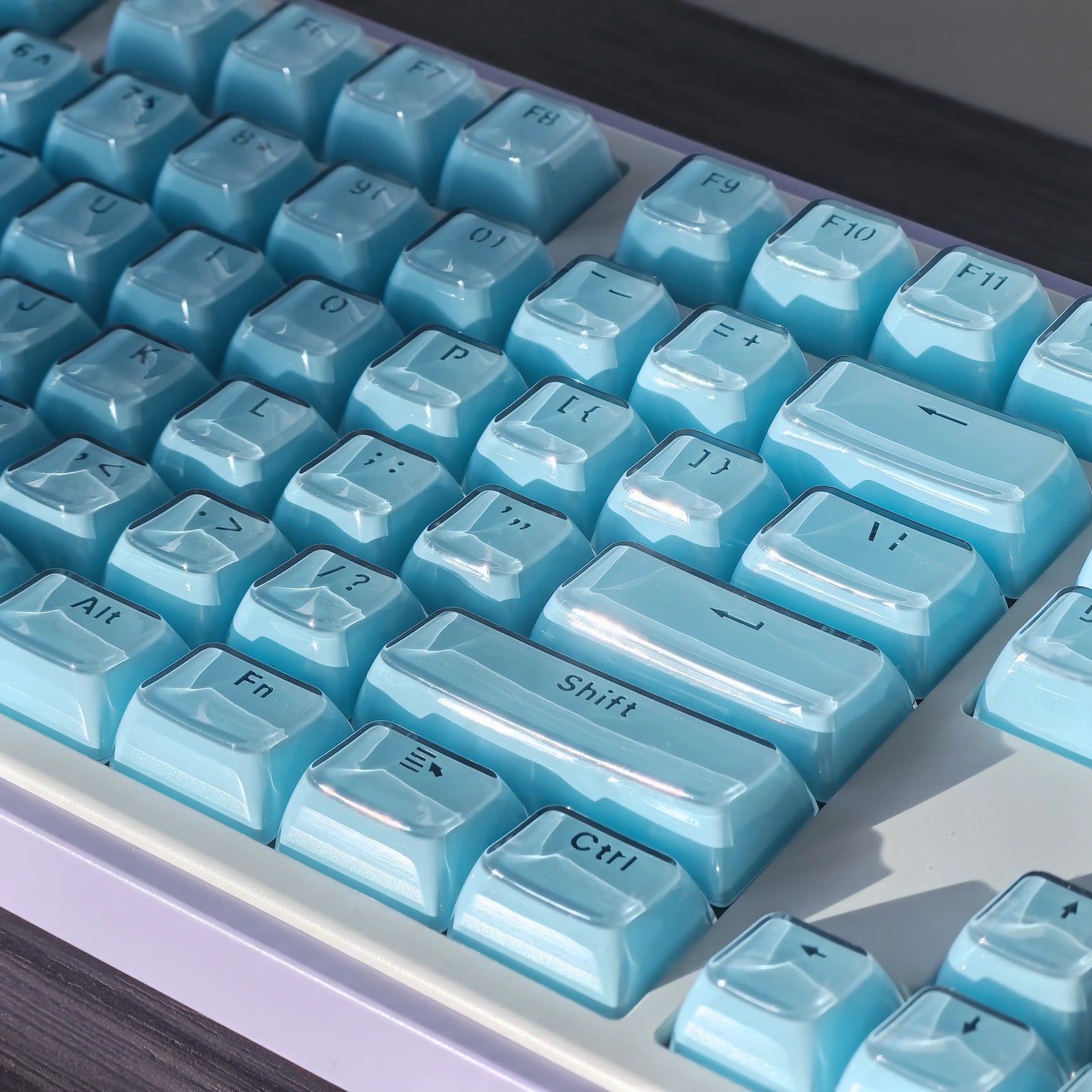 "Jelly Keycap Set for Mechanical Keyboards | Translucent White & Blue PC+ABS Material | Ice Cube Crystal Design with OEM Profile"