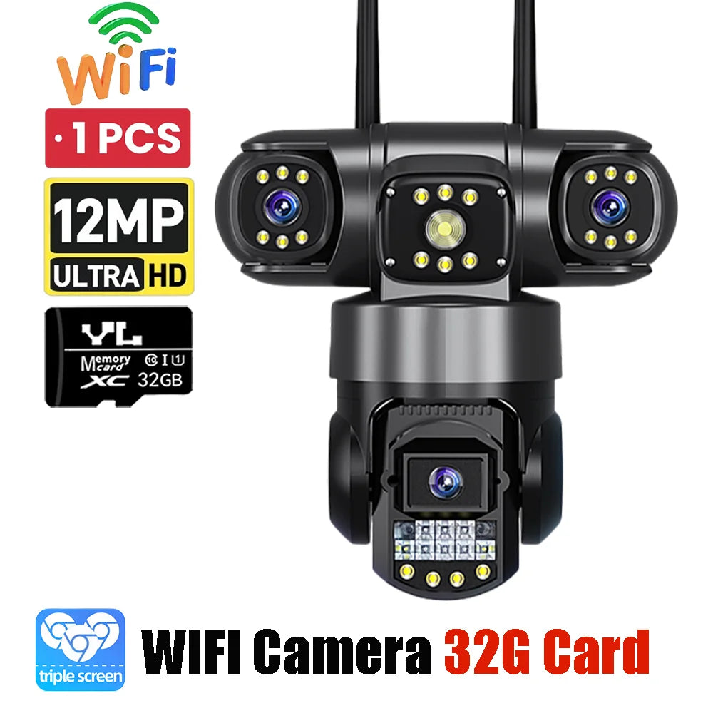 3 Lens Video Surveillance Camera Wifi Network CCTV Camera Wireless 360 Monitor Outdoor Waterproof Security V380 Pro Cameras