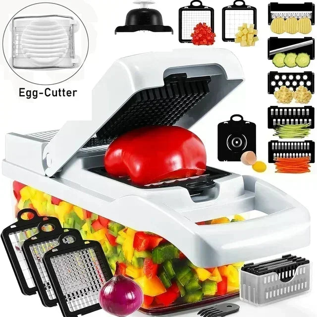 12/22 in 1 Multifunctional Vegetable Cutter Manual Food Chopper Potato Shredder Vegetable Slicer with Container Kitchen Gadget