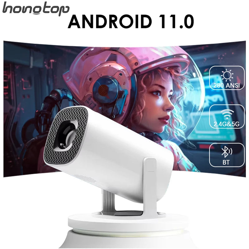 "HONGTOP P30 Smart Mini Projector | Android 11, WiFi 6, 4K Support, 1080P Display, BT5.0 | Portable Home Cinema (1280720P)"*