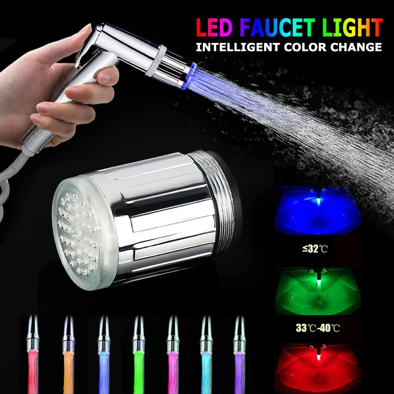 Kitchen LED Temperature Sensitive Light-up Faucet Aerator Tap Nozzle Shower Bathroom Glow Water Saving Power Faucet Kit 3 Colors