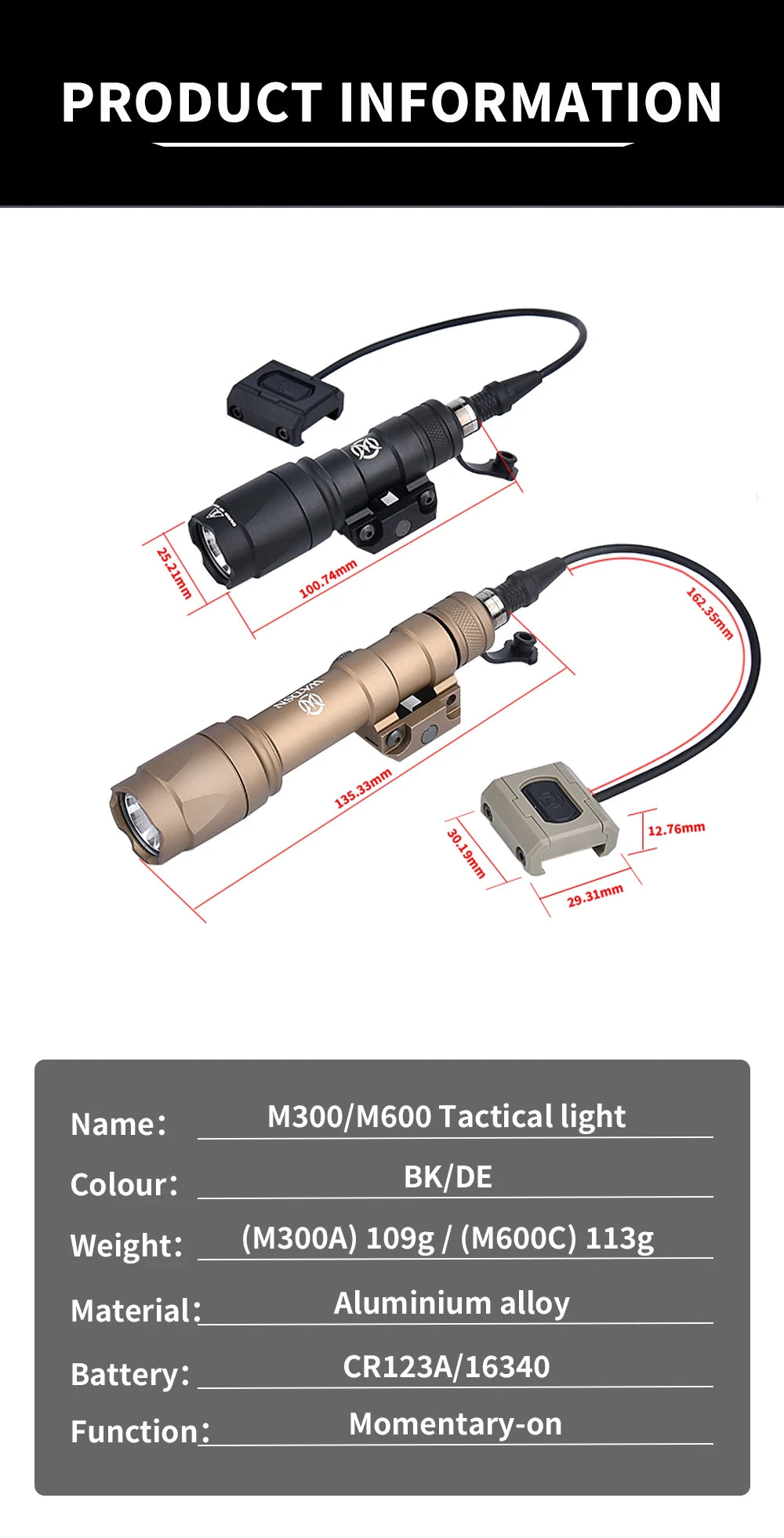 WADSN Tactical Surefir M600 M300 Airsoft Flashlight Scout Light modbutton switch Mlok Keymod Rifle White LED Hunting Weapon Lamp