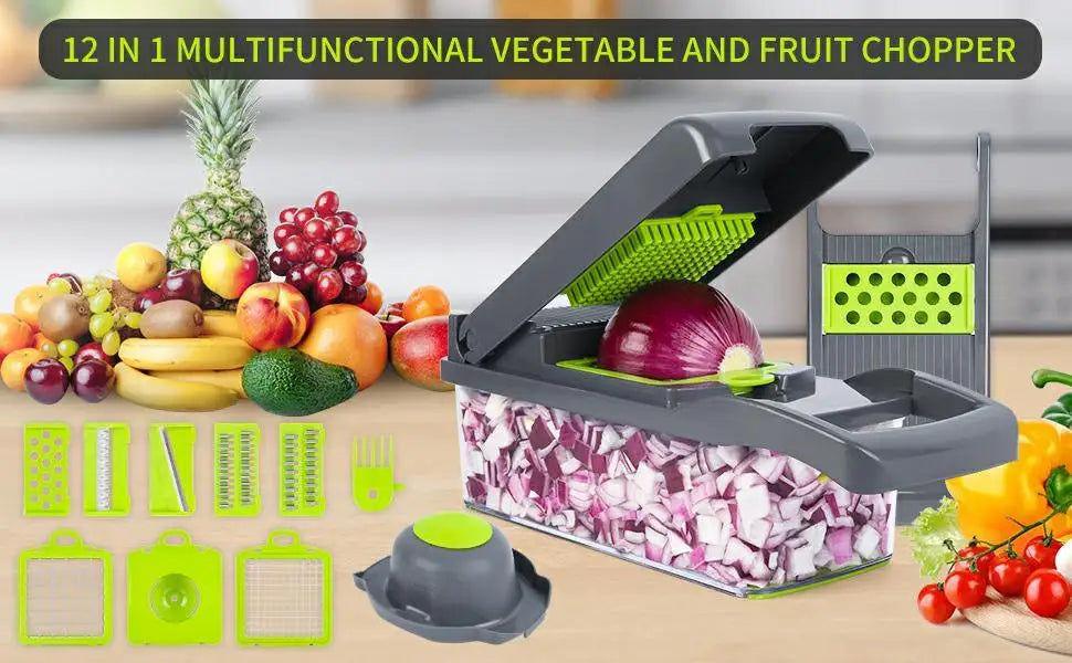 12/22 in 1 Multifunctional Vegetable Cutter Manual Food Chopper Potato Shredder Vegetable Slicer with Container Kitchen Gadget