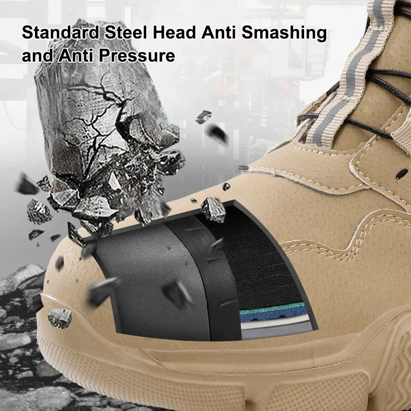 Men Rotating Button Labor Protection Shoes Anti-smash Anti Puncture Safety Shoes Work Boots Steel Toe Shoes Indestructible Shoes