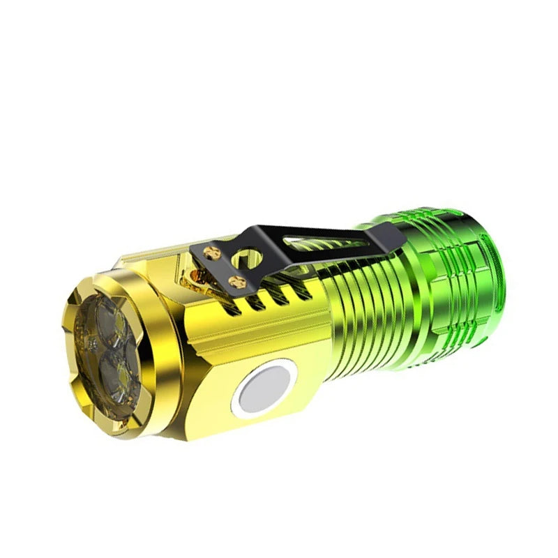 Three eyes strong magnetic rechargeable flashlight portable ultra bright light multi-functional mini led working light