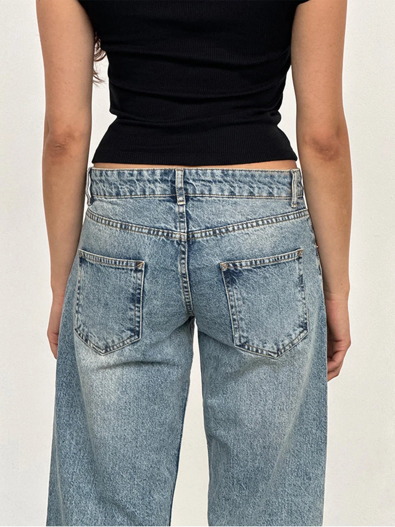 Jeans Women Denim Wide Leg Pant Floor Length Pants Splice Loose Casual Pockets High Waist Straight Trousers Autumn Winter