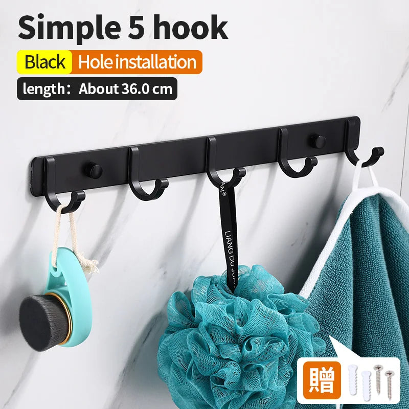 "Black Wall-Mounted Robe Hook | Creative Storage for Coats, Towels, Keys & More | 3-6 Hook Options for Bathroom & Kitchen"