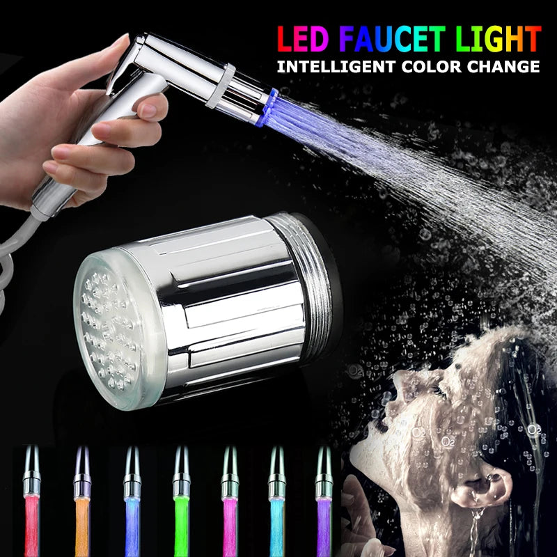 Kitchen LED Temperature Sensitive Light-up Faucet Aerator Tap Nozzle Shower Bathroom Glow Water Saving Power Faucet Kit 3 Colors