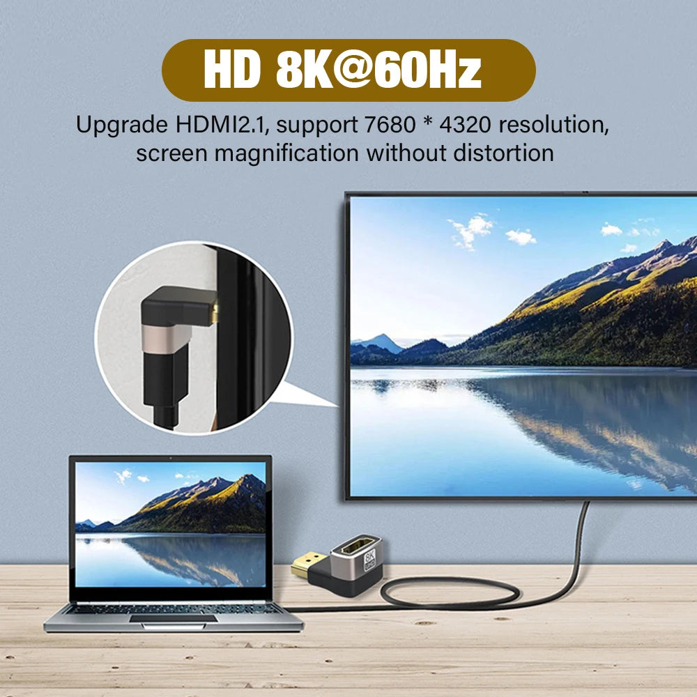 8K HDMI 2.1 Elbow Connector Cable Adapter 90 Degree Right Angle 4K 8 K Extender For TV PS4 PS5 Xbox Series X S Steam Deck Laptop