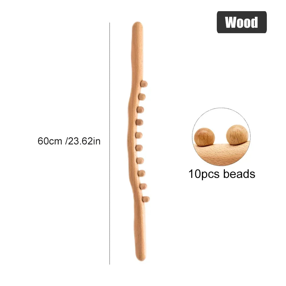 Guasha Wood Stick Tool Wooden Therapy Scraping Lymphatic Drainage Massager Double Row 31/20 Beads Point Back Pain Relief Roller