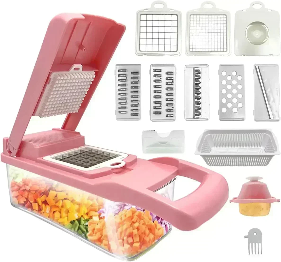 12/22 in 1 Multifunctional Vegetable Cutter Manual Food Chopper Potato Shredder Vegetable Slicer with Container Kitchen Gadget