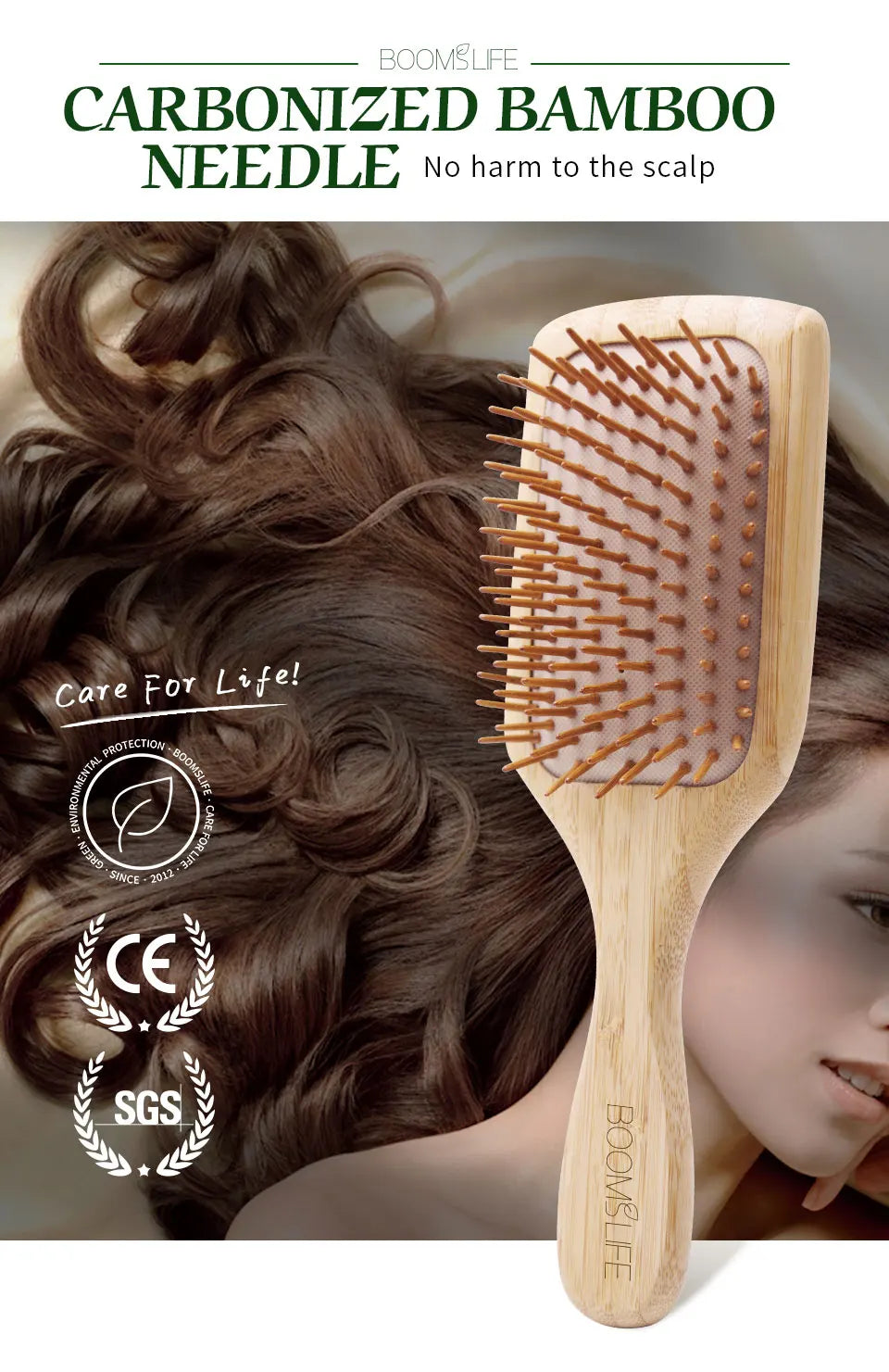 Bamboo Hair Brush Women Styling Detangling Wide Teeth Wood Comb for Hair Massage Scalp Anti-static Hair Combs Curly Girl Method