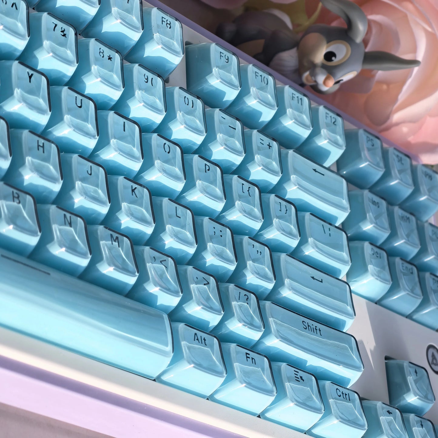 "Jelly Keycap Set for Mechanical Keyboards | Translucent White & Blue PC+ABS Material | Ice Cube Crystal Design with OEM Profile"