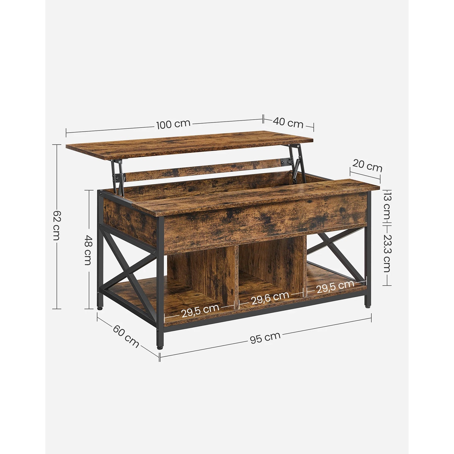 VASAGLE Coffee Table, Lift-Top Table Coffee Table for Living Room, Coffee Table with Open and Hidden Storage, X-Shaped Bars