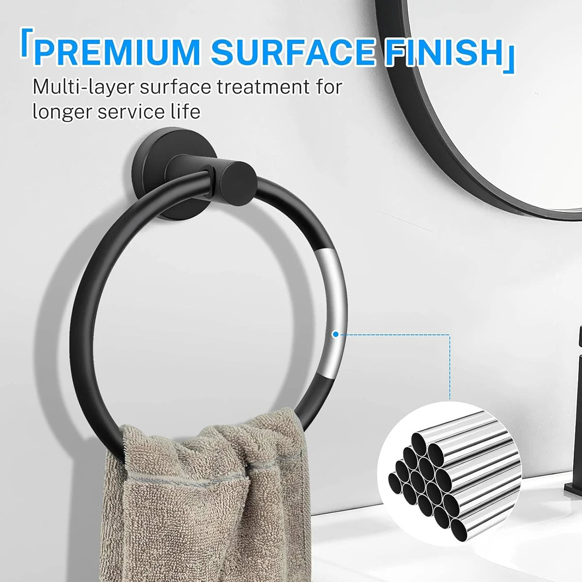 Bathroom Towel Ring Hardware Accessories Storage Holder 304 Stainless Steel Matte Black Hand Towel Holder Round Towel Hanger