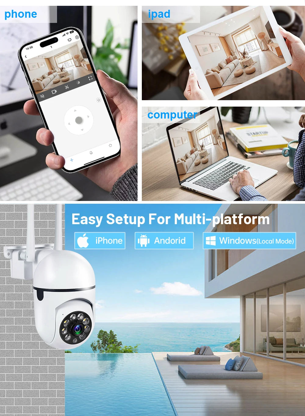 8MP Wifi IP Outdoor Wireless Security Surveillance PTZ Camera 4X Zoom Cameras AI Human Tracking Two-way Audio HD Night Color Cam