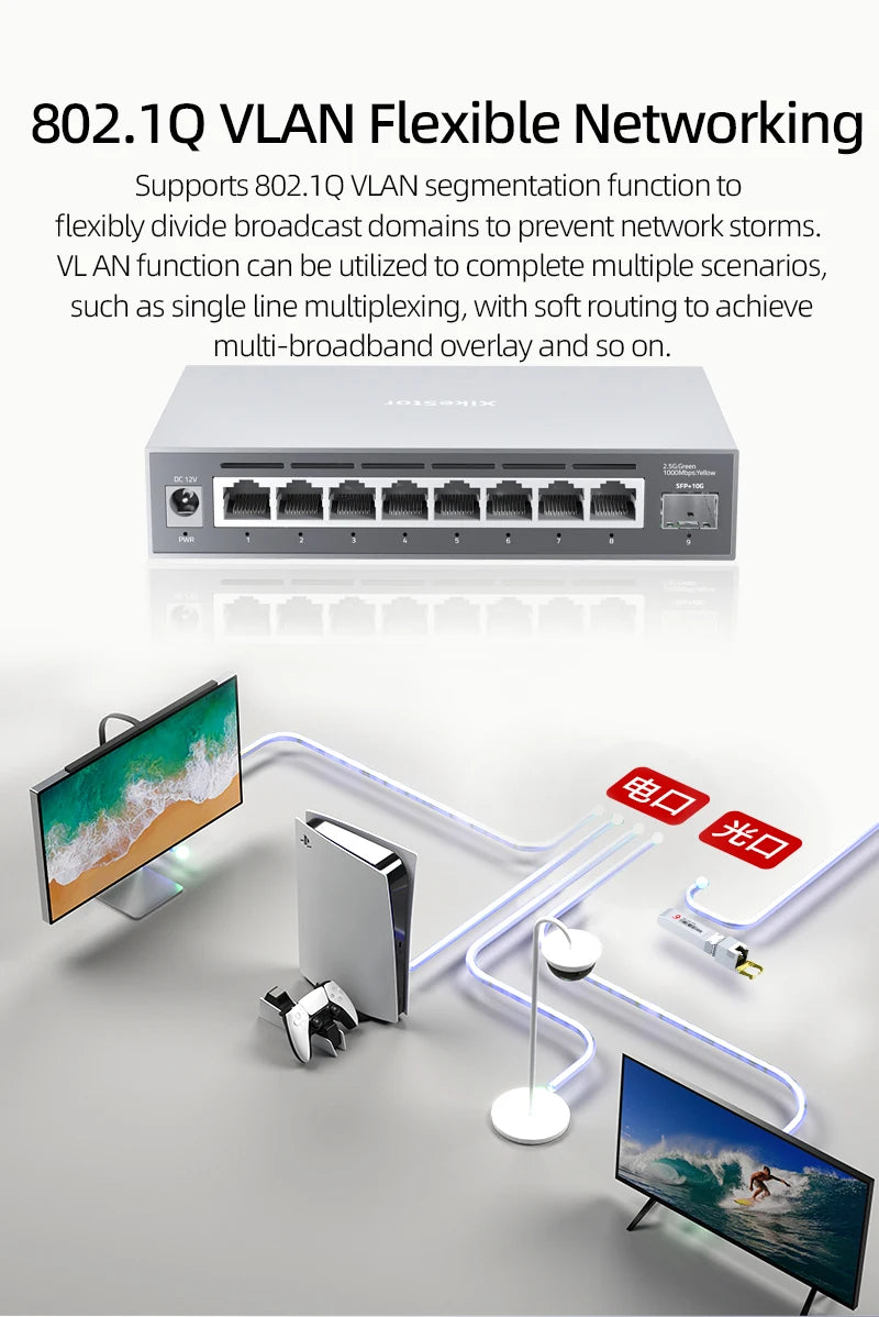 XikeStor 8-Port Multi-Gigabit 2.5Gbps Ethernet Network Easy Smart Managed Home Plug and Play