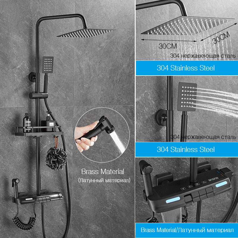 OXG Brass Shower Faucet Set Thermostatic Bathroom Shower Faucet,Thermostatic Shower System,Rainfall Shower Set Waterfall Spout