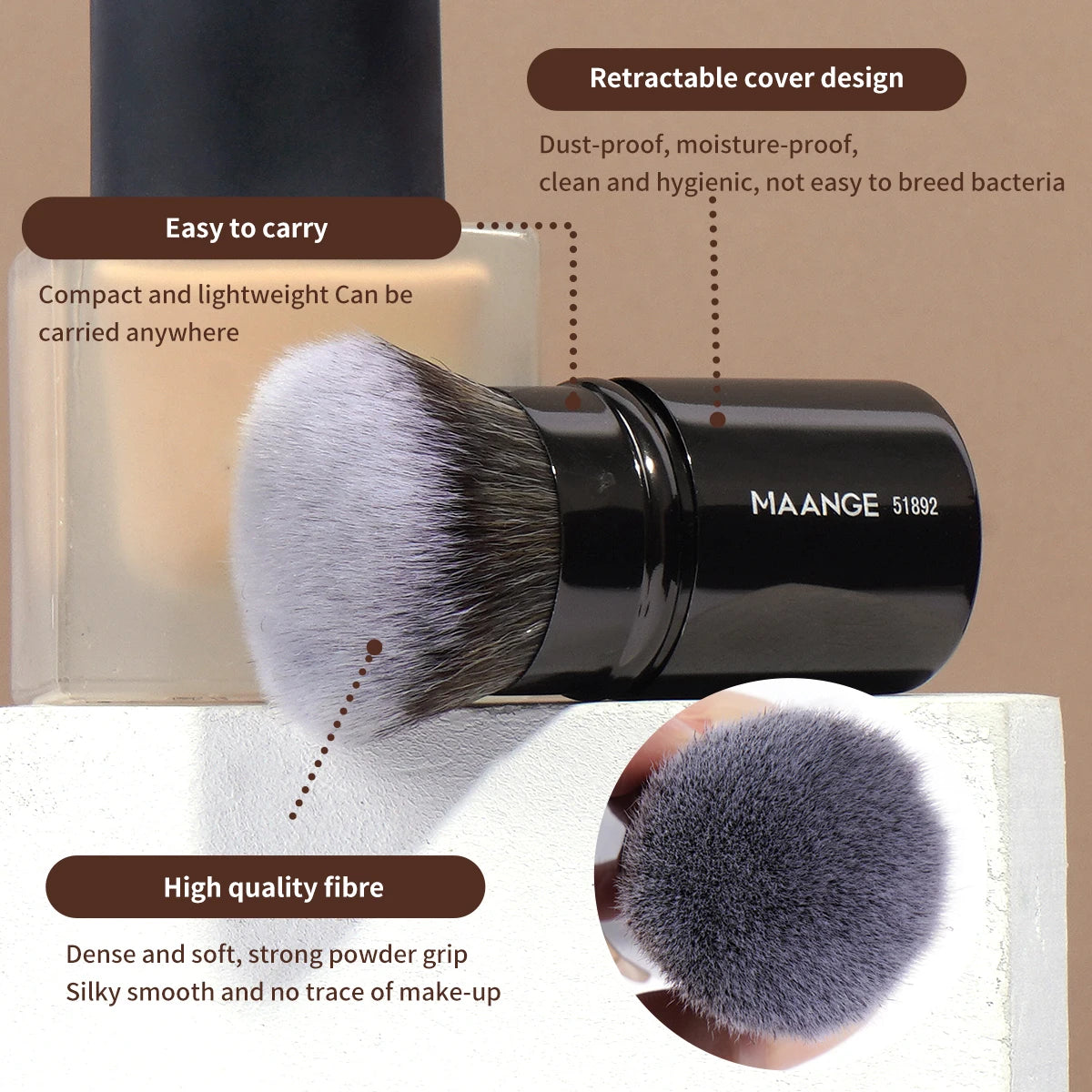 MAANGE 1pcs Retractable Blush Brush Kabuki Foundation Brush Soft Fluffy Powder Contour Makeup Brushes Portable Makeup Tools