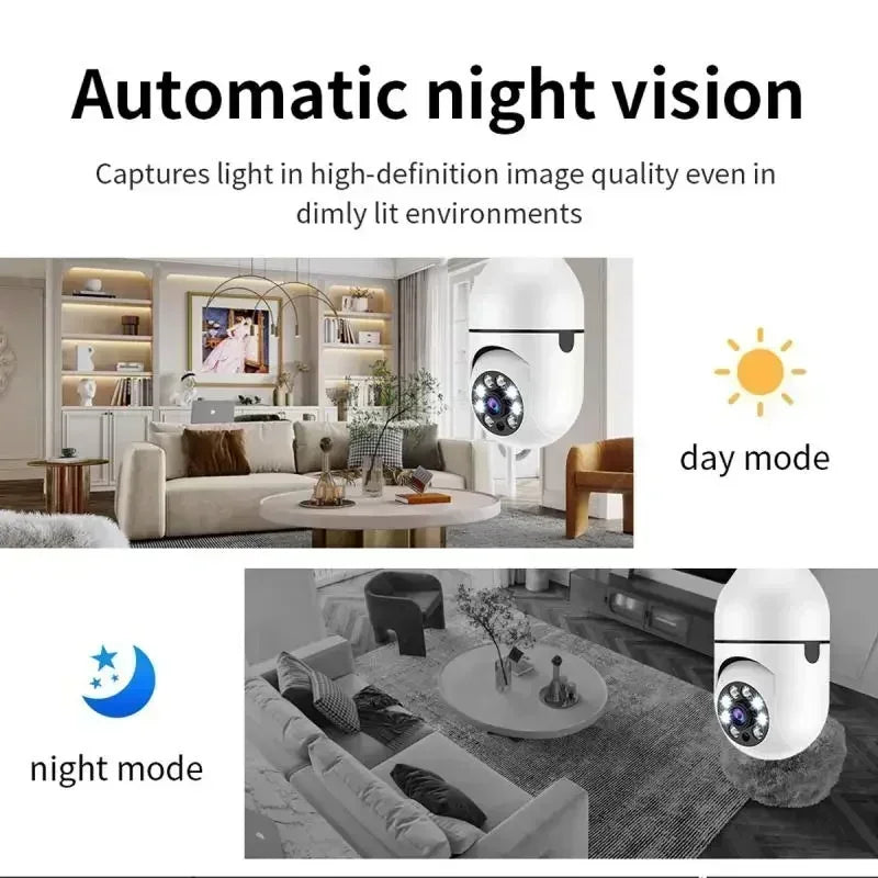 5MP E27 Bulb Wifi Surveillance Camera 4X Digital Zoom Full Color Video Night Vision Automatic Human Tracking Security IP Camera