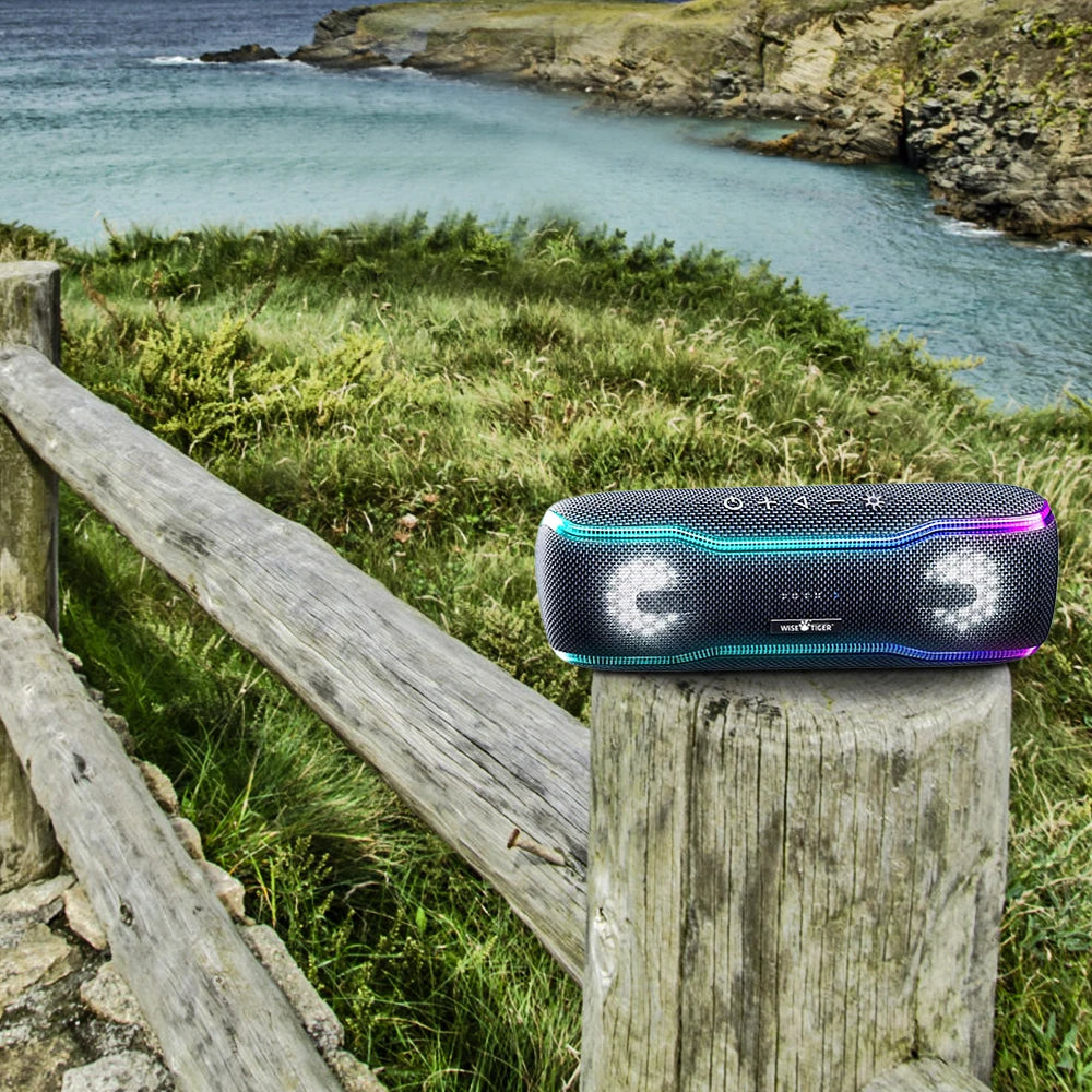 WISETIGER Speaker Outdoor Portable IPX7 Waterproof Sound Box BT5.3 Louderspeaker Stereo with 25W Colorful Light Surround Speaker