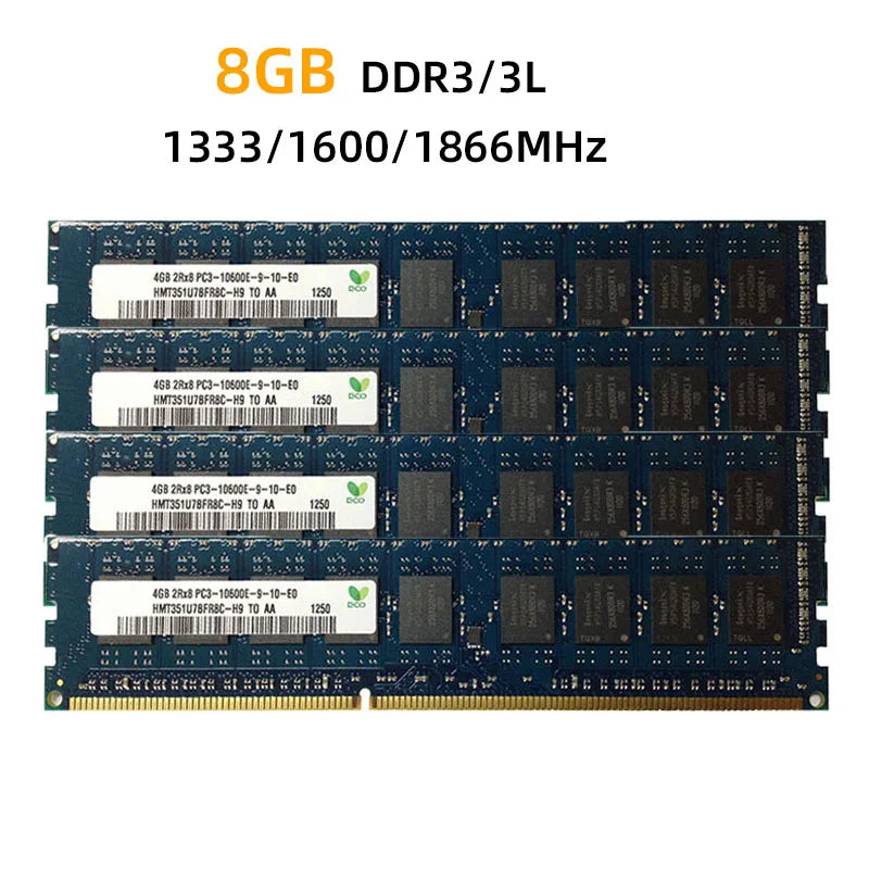 8GB ECC Memoria RAM DDR3 1333MHz 1600MHz 1866MHz Workstation Memory PC3L PC3-12800E 1.35V 1.5V ECC Unbuffered RAM